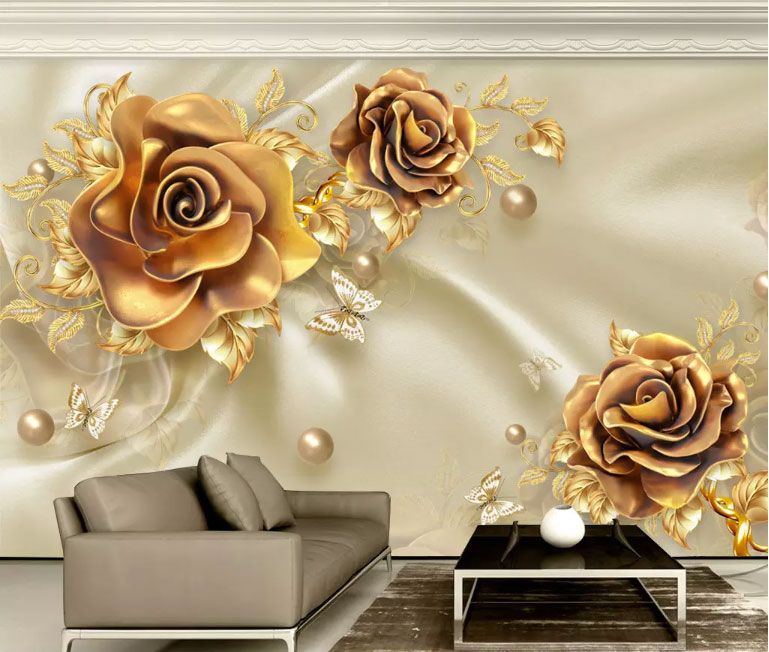 

Фотообои Walldeco Розы из золота на шелковой ткани №dec-1996 Фреска