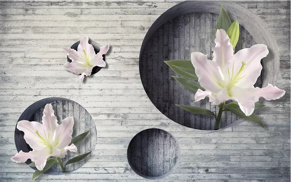 

Фотообои Walldeco Деревянная стена с цветами №dec-616 Базальт