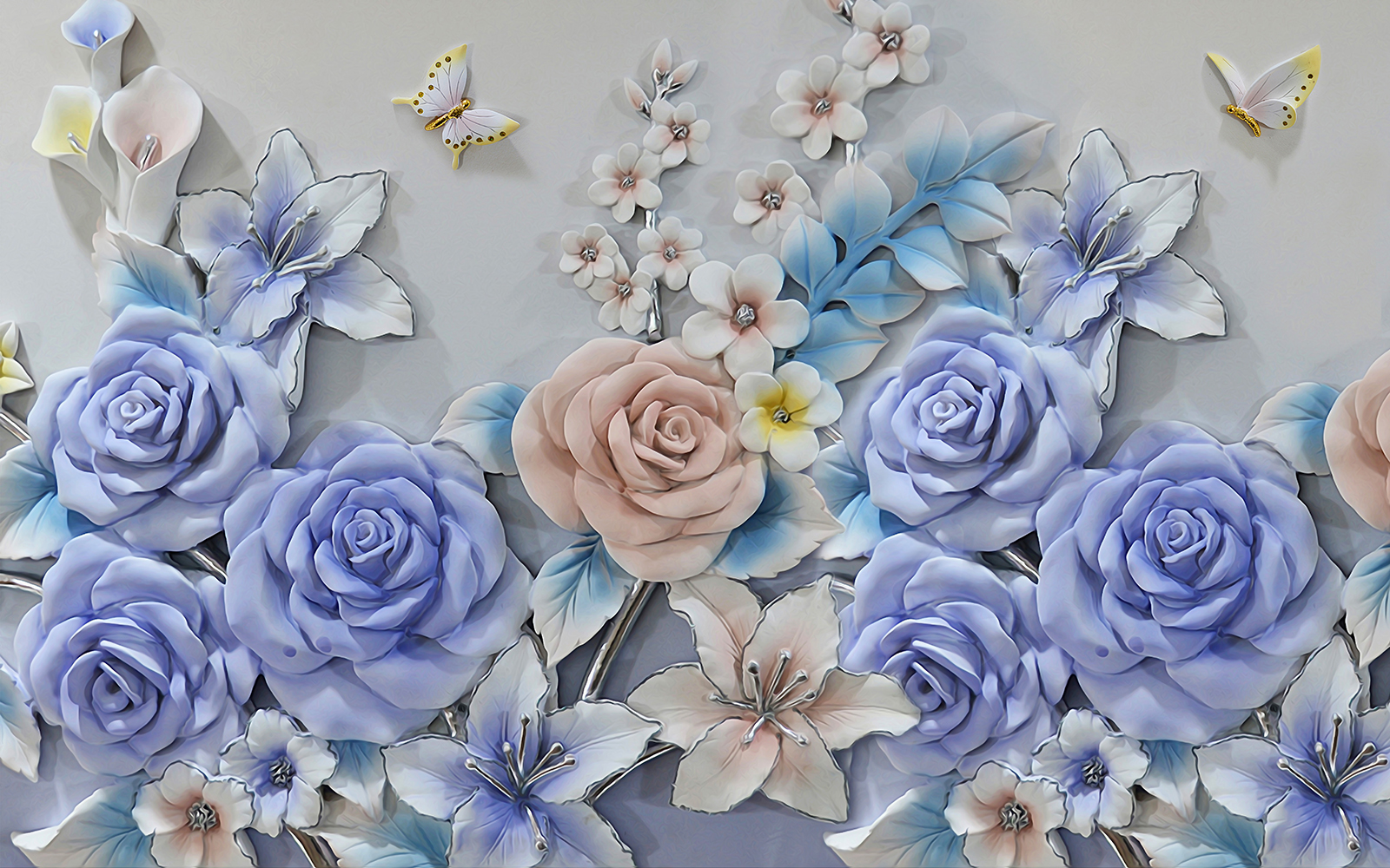 

Фотообои Walldeco Розы, лилии и бабочки №35909 Базальт