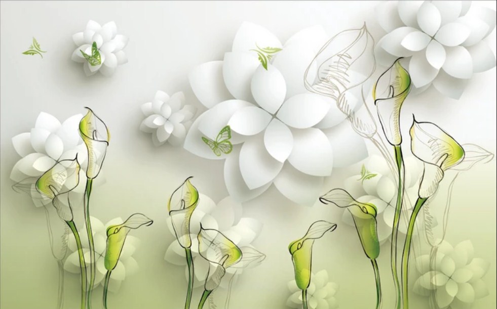 

Фотообои Walldeco Объёмные белые цветы №dec-632 Гладь