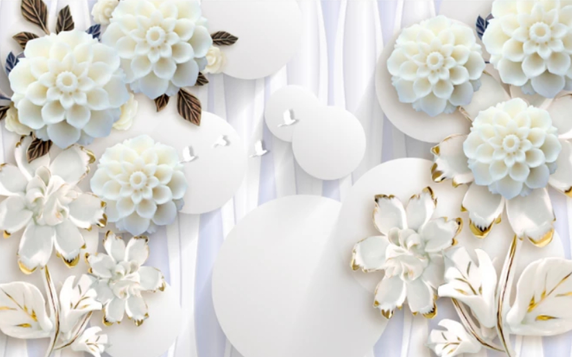 

Фотообои Walldeco 3d абстракция: белые шары и белые цветы №dec-614 Базальт