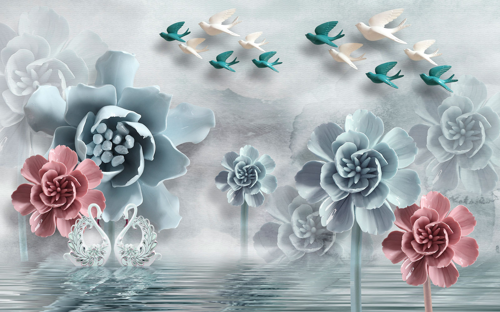 

Фотообои Walldeco Абстракция: цветы и птицы №37938 Бриз