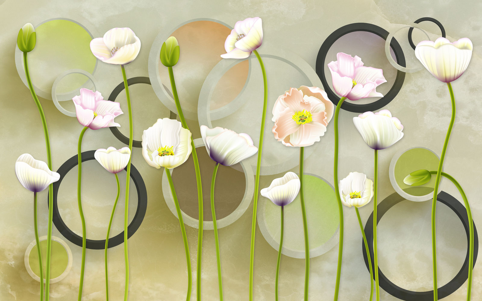 

Фотообои Walldeco Дикие тюльпаны и круги №40432 Базальт