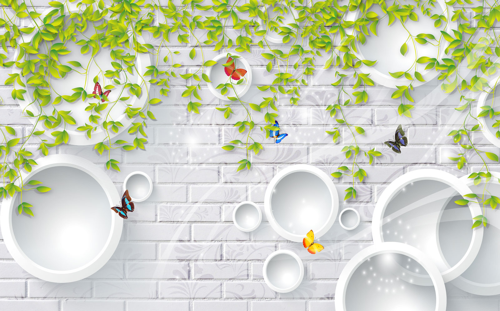 

Фотообои Walldeco Плетущиеся растение и бабочки №40454 Лоск