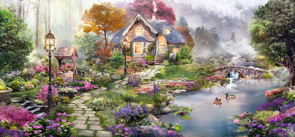 

Фотообои Walldeco Красивый домик у реки №30895 Волокно