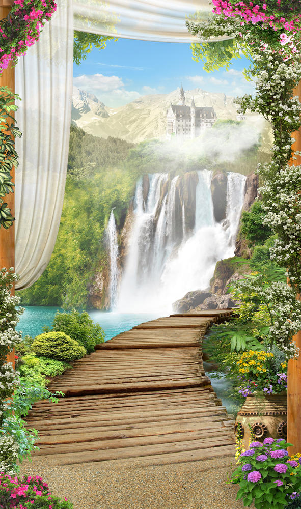 

Фотообои Walldeco Арка: дорога у водопада №30292 Базальт