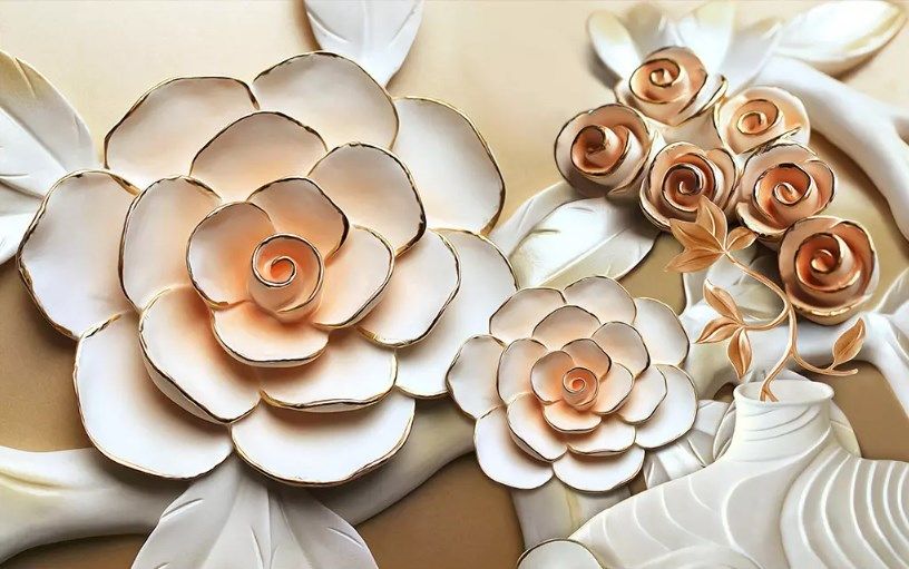 

Фотообои Walldeco Барельеф: белая ваза и бежевые цветы №dec_3020 Гладь