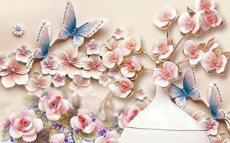 

Фотообои Walldeco Барельеф: цветы, ваза и бабочки №dec_3016 Гладь