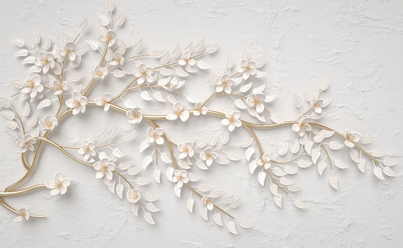 

Фотообои Walldeco Ветка с белыми цветами и листьями №dec-932 Гладь
