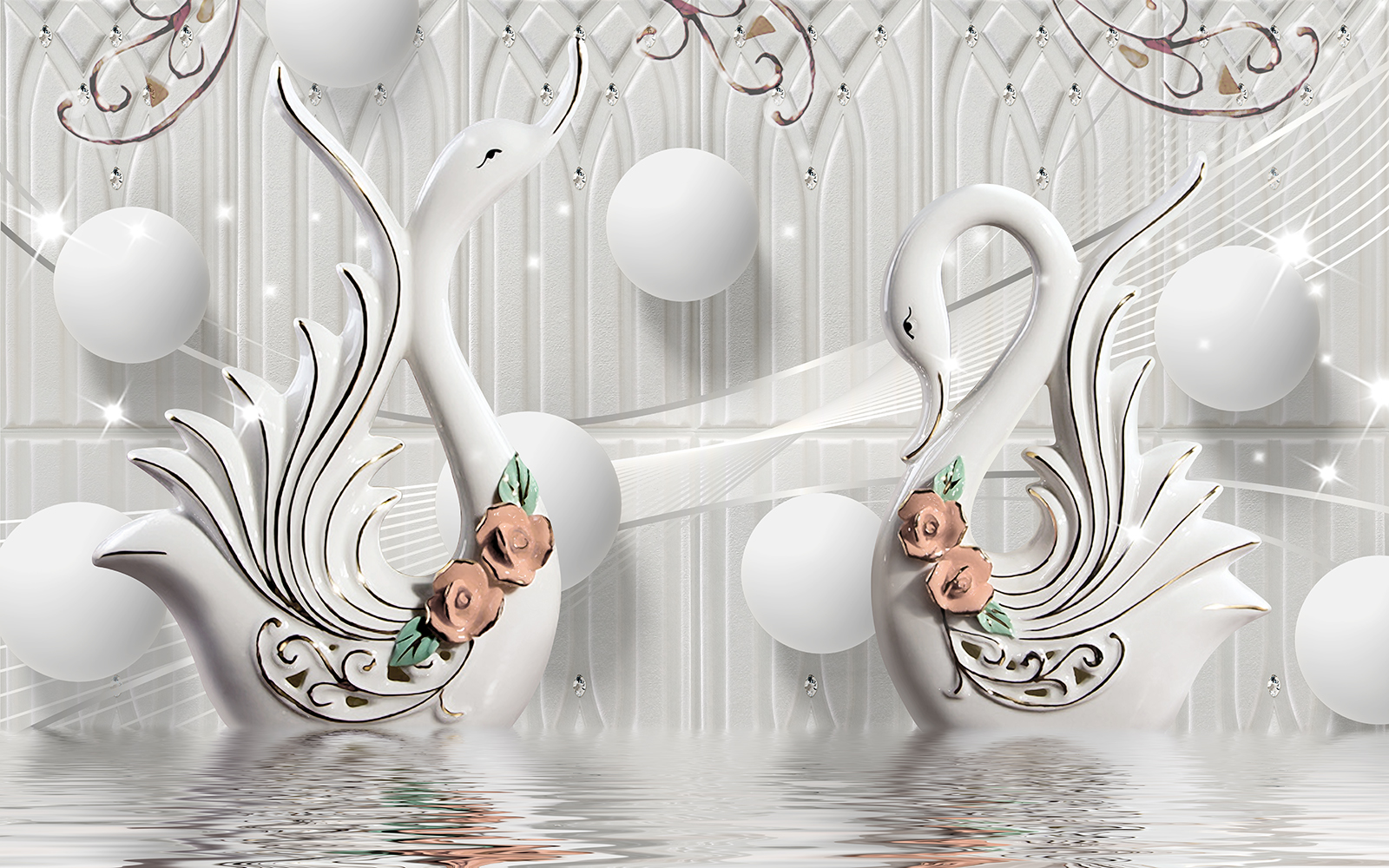 

Фотообои Walldeco 3d фарфоровые лебеди №35866 Волокно