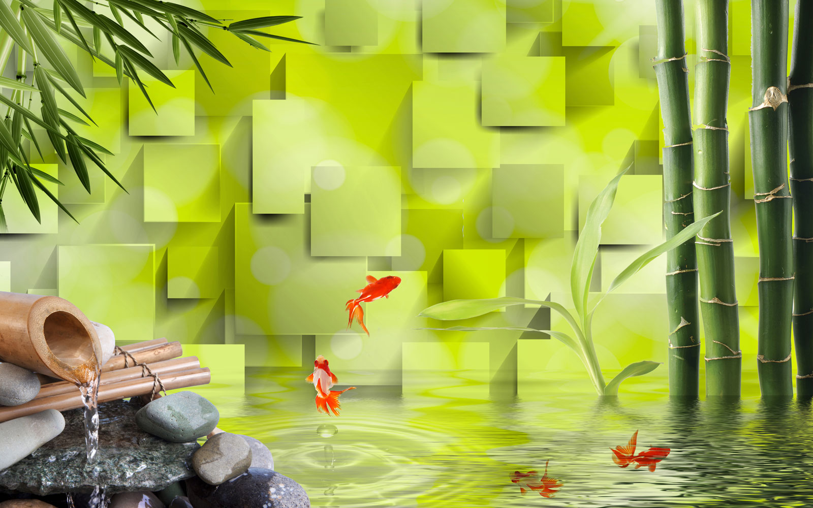 

Фотообои Walldeco Золотые рыбки и бамбук №40430 Мелкий песок с блестками