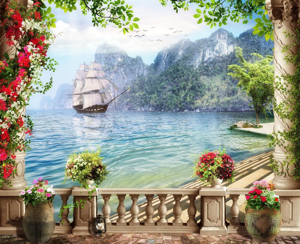 

Фотообои Walldeco Корабль у скал №33237 Фреска