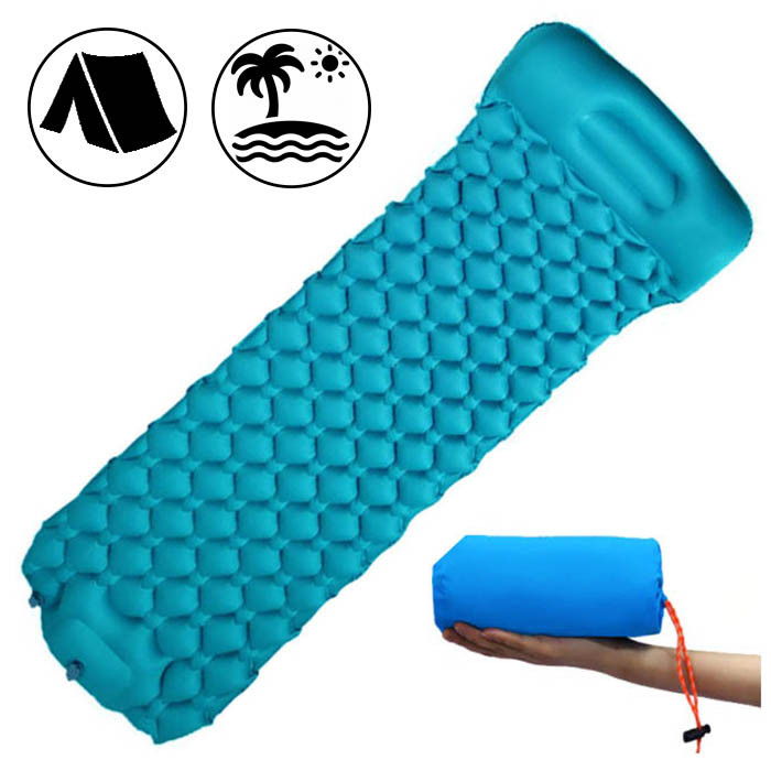 

Каремат надувний для кемпінгу 220см з подушкою - Матрац для сну відпочинку (M90421-brz) Бірюзовий