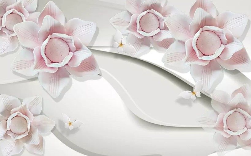 

Фотообои Walldeco Нежно-розовые 3d цветы №dec_3035 Мелкий песок с блестками