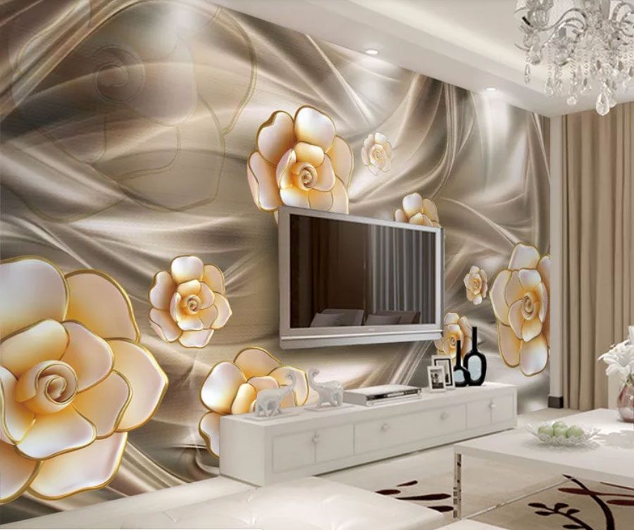 

Фотообои Walldeco Искусственные цветы на золотой ткани №dec-2093 Базальт