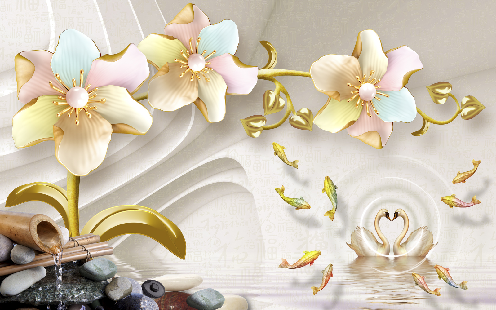 

Фотообои Walldeco Абстракция: цветы и лебеди №36887 Гладь