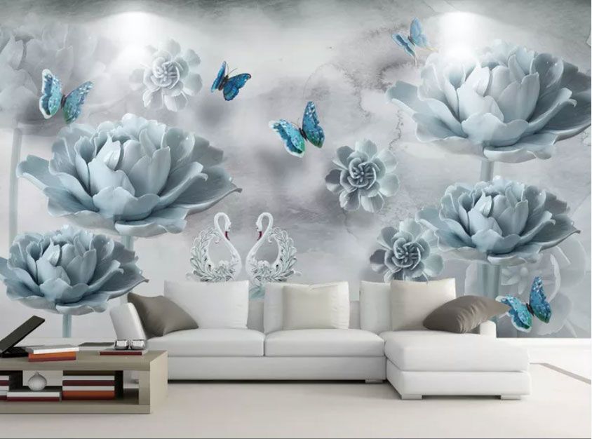 

Фотообои Walldeco Фарфоровые лебеди, цветы и бабочки №dec-2119 Бриз