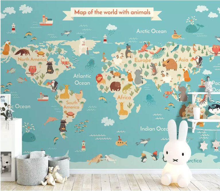 

Фотообои Walldeco Материки и океаны с животными и рыбами №dec-1978 Фреска