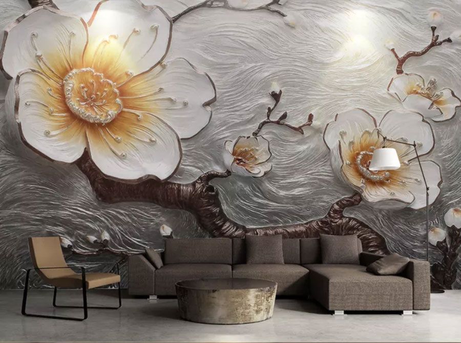 

Фотообои Walldeco Барельеф: цветы на ветке №dec-2081 Мелкий песок с блестками