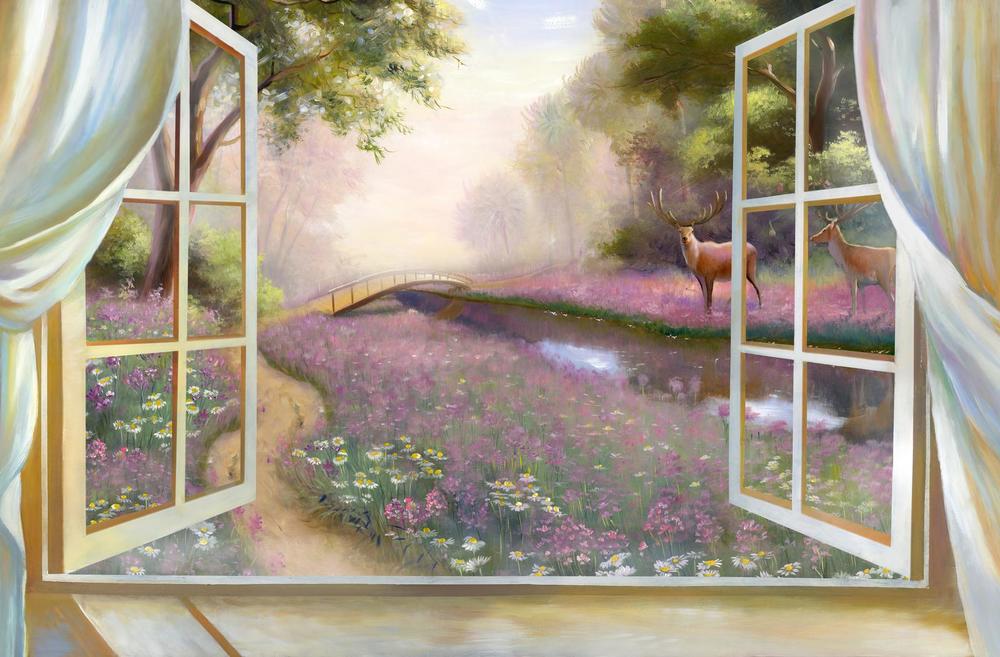 

Фотообои Walldeco Олени за окном №32993 Мелкий песок с блестками