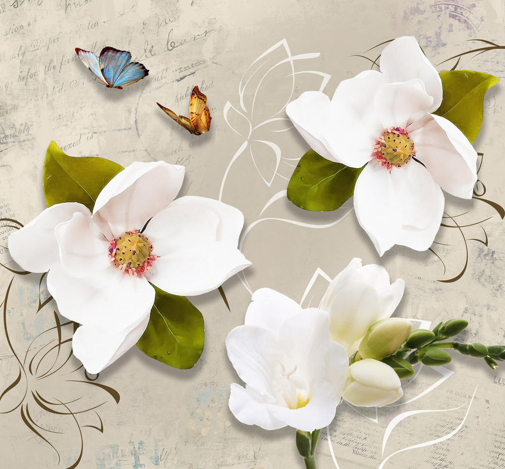 

Фотообои Walldeco Три белых цветка №32173 Базальт