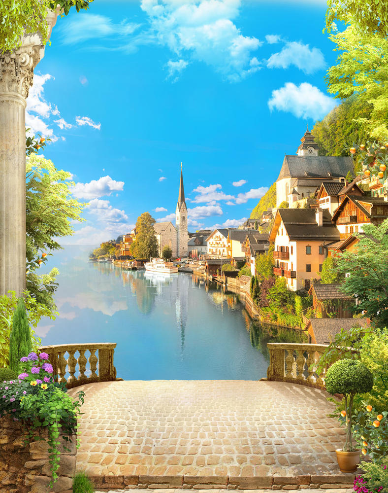 

Фотообои Walldeco Город возле реки №31699 Жаккард