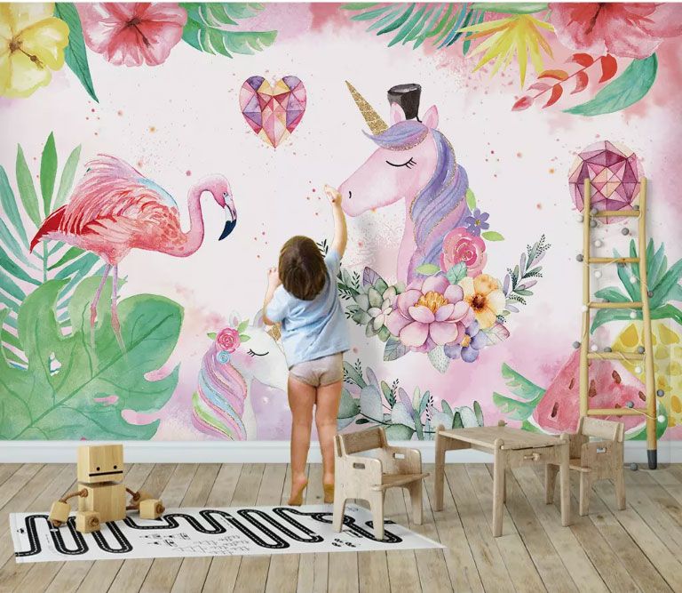 

Фотообои Walldeco Розовые единороги и фламинго №dec-1950 Лоск