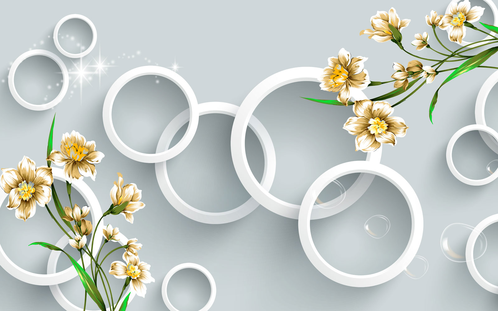 

Фотообои Walldeco Круги и бело-бежевые цветы №40415 Бриз