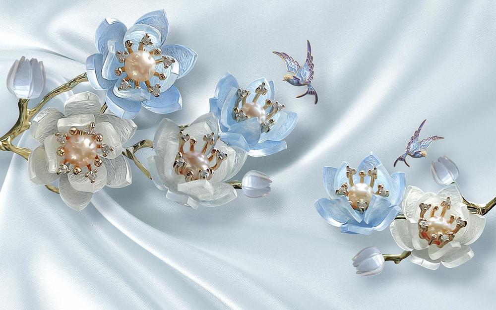 

Фотообои Walldeco Птицы над цветами №34202 Мелкий песок с блестками