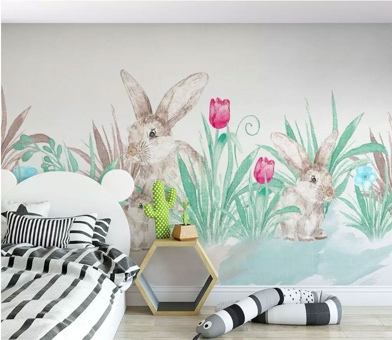 

Фотообои Walldeco Пара зайцев в цветах №dec-1394 Деко