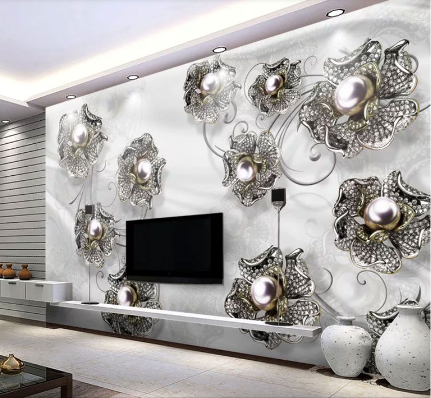 

Фотообои Walldeco Узор из серебреных цветов с жемчужинами №dec-2100 Фреска