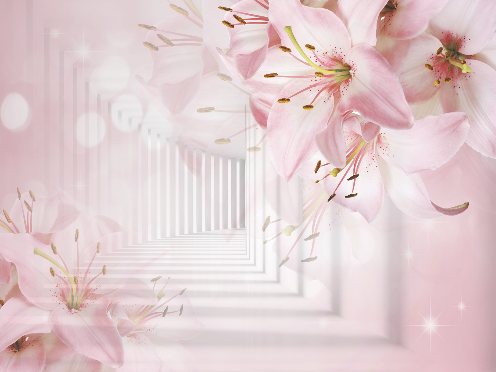 

Фотообои Walldeco Розовые лилии на фоне туннеля №37533 Волокно