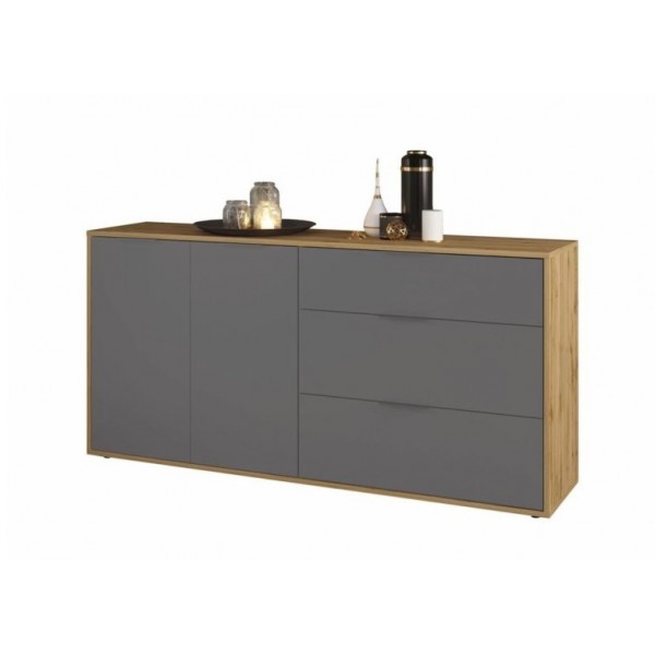 

Комод в гостиную, спальню, детскую, прихожую из ламинированной ДСП Нитро 2Д3Ш дуб вотан/серый графитовый Сокме