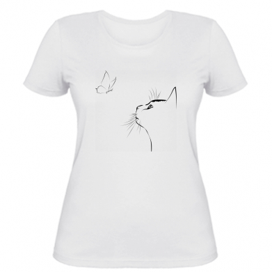

Женская футболка Stedman Cat and butterfly contour XL Белый