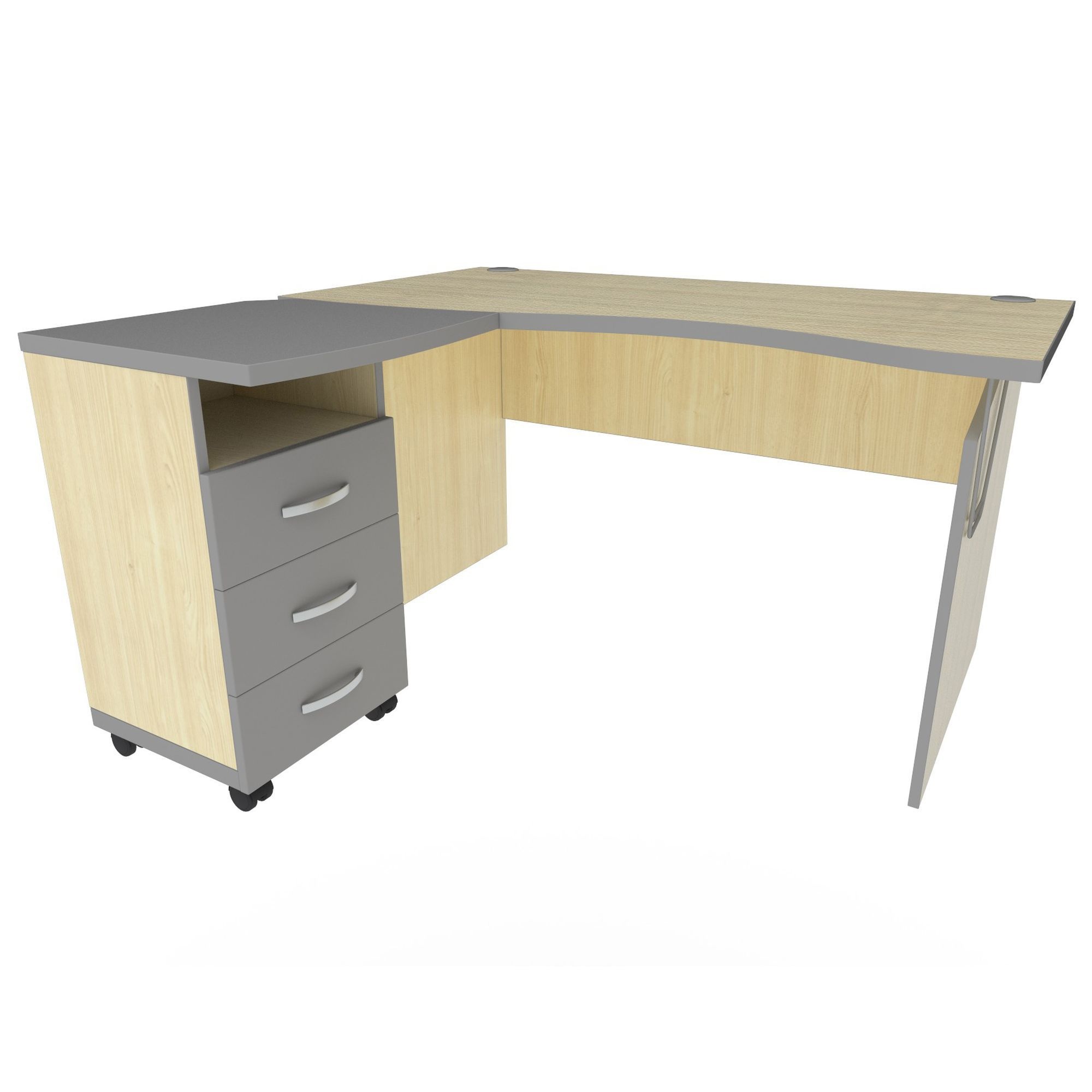 

Стол компьютерный с тумбой для кабинета, офиса, детской Арт Мобил М433 из ДСП клен/кромка серый металлический AMF