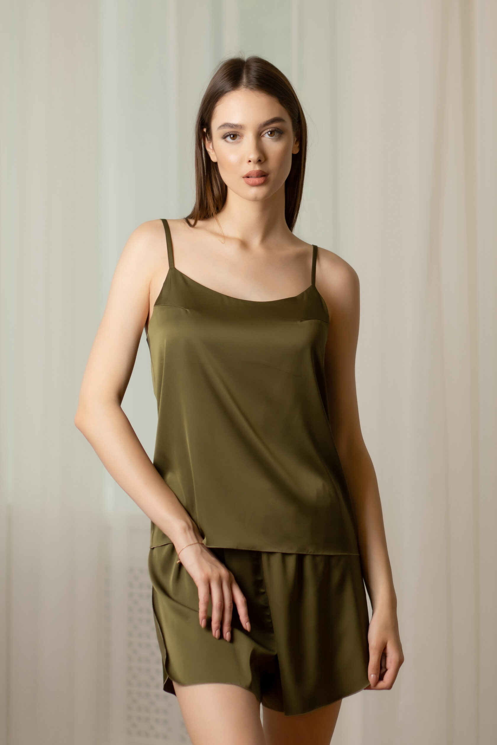 

Летний пижамный костюм Двойка KAIZA Шорты + Топ хаки XXL (44) Эко-Шелк