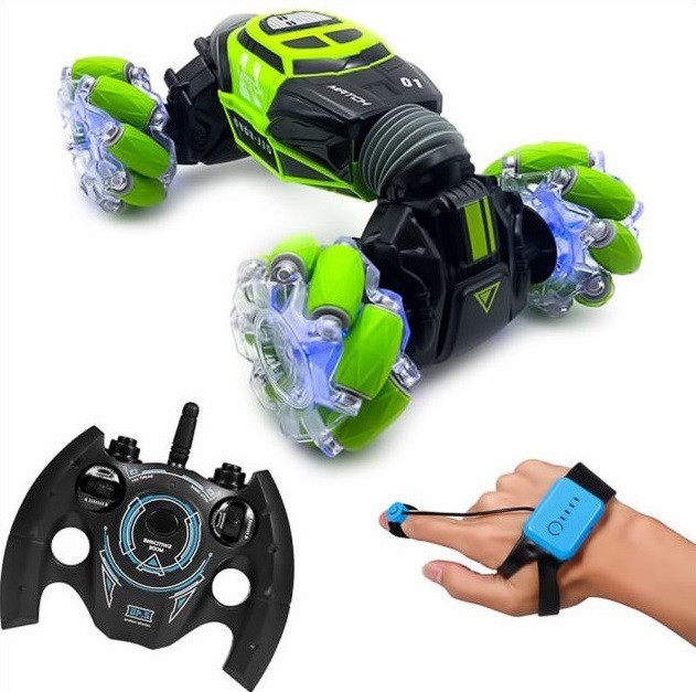 

Машинка перевертыш на пульте радиоуправления 33 см трансформер вездеход управление жестами с подсветкой SkidDing Plus Зеленая