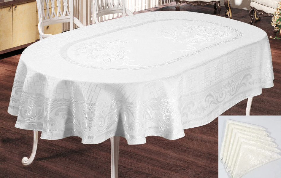 

Скатерть Sagol тефлон 160x220 ovale Sgl-003 White + 6 салфеток *