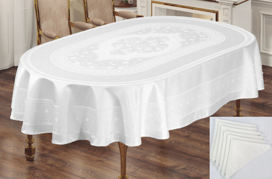 

Скатерть Sagol тефлон 160x300 ovale St-052 White + 8 салфеток *