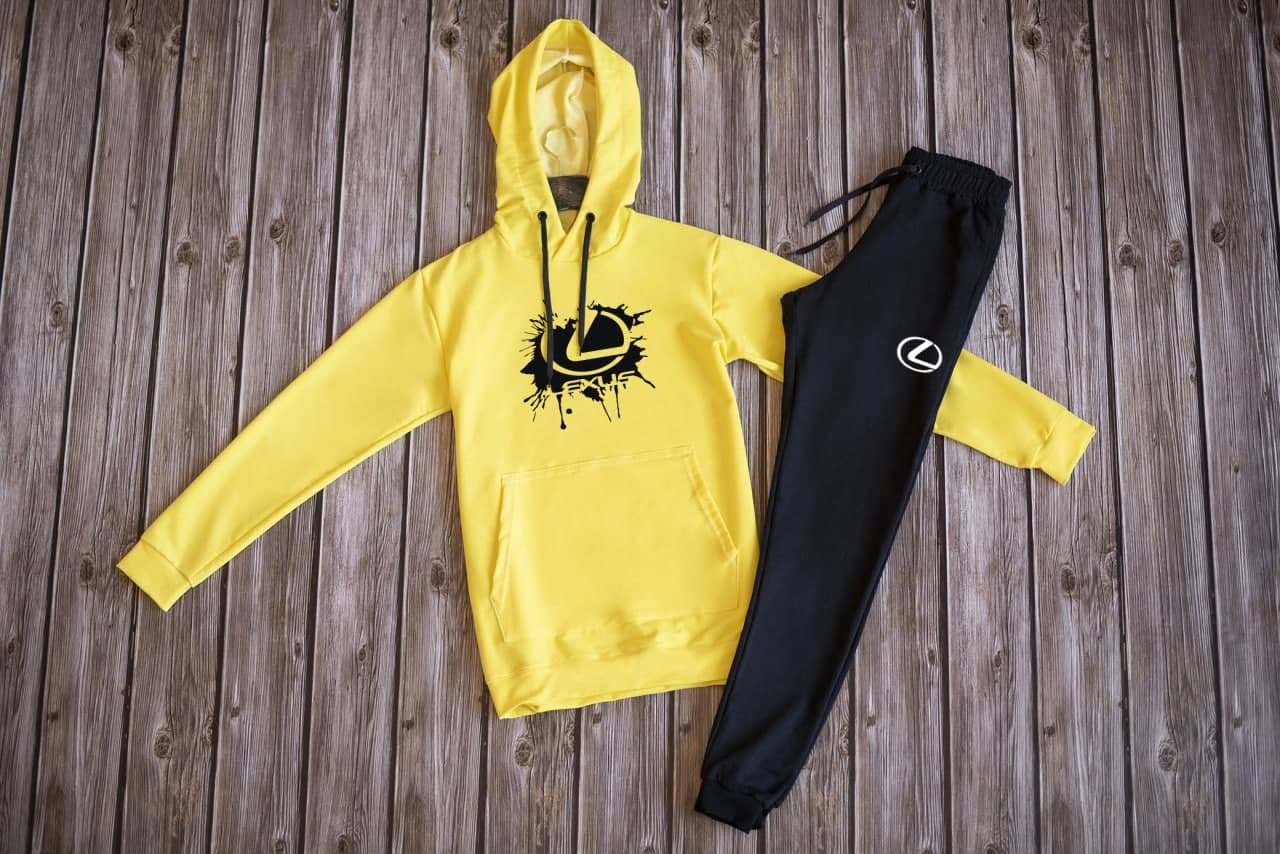 

Мужской спортивный костюм штаны и худи Lexus OC4579 рL желто-черный