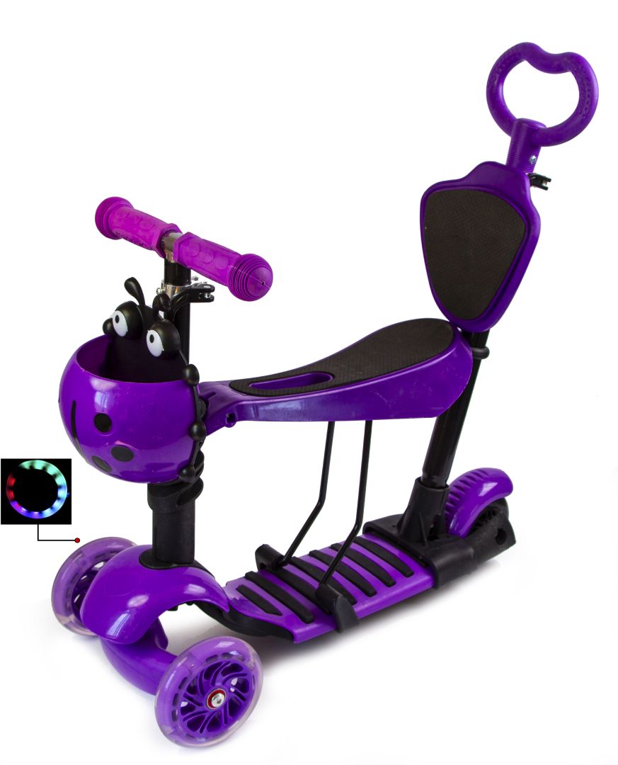 

Детский самокат Scooter 5in1 с корзинкой "Божья коровка" фиолетовый