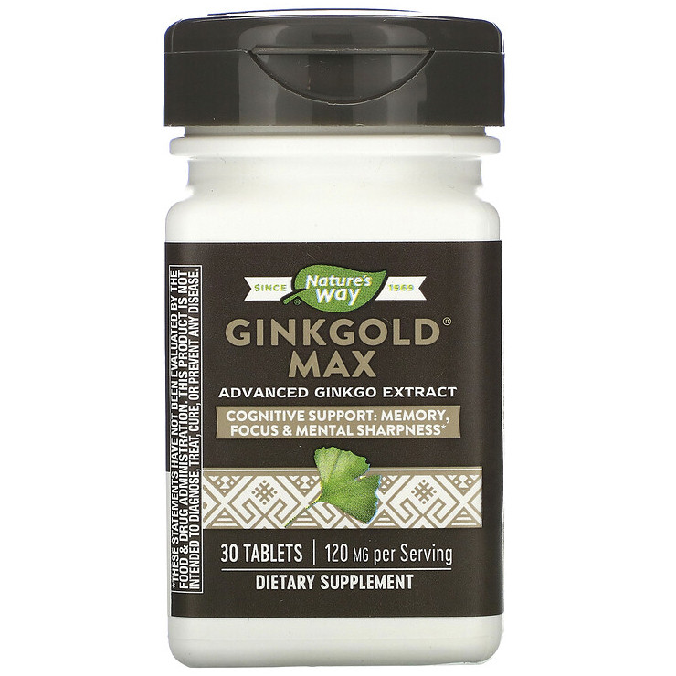 

Гинкго Билоба для когнитивной поддержки Nature's Way "Ginkgold Max" двойная концентрация, 120 мг (30 таблеток)