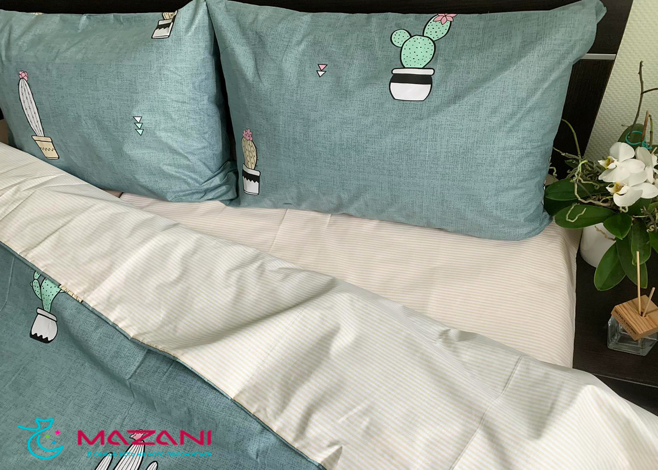 

Постельное белье евро Mazani Цереус 70х70 см, 200х220 см, на резинке 180х200х15 см