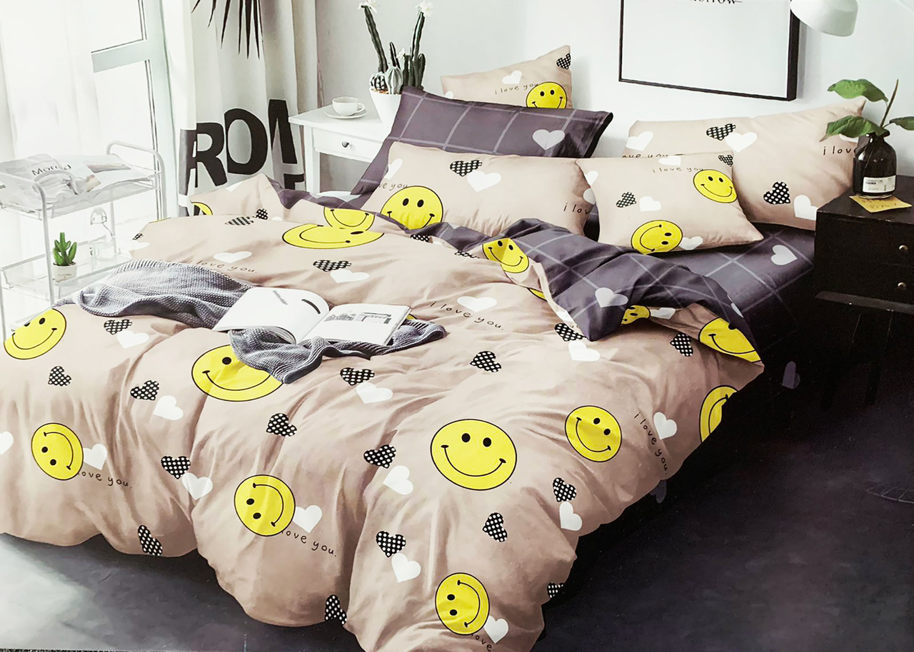 

Постельное белье полуторное Mazani Смайлик 50х70 см, 150х220 см, на резинке 90х200х25 см