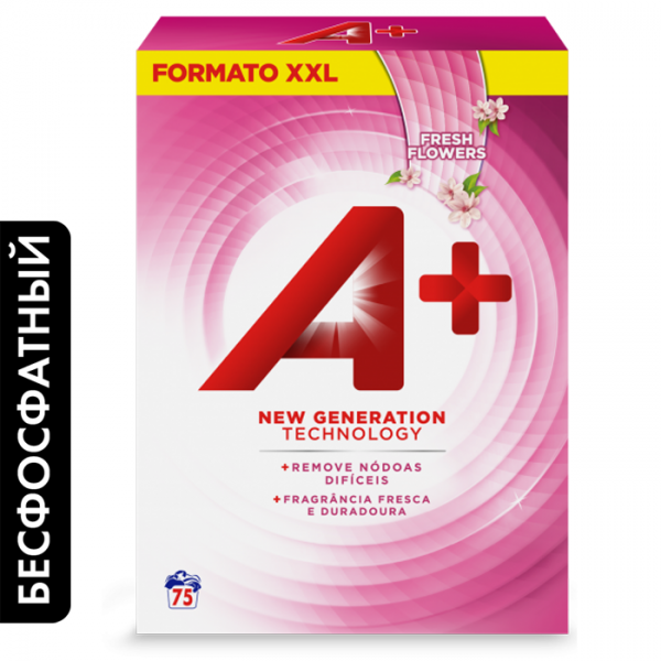 

Бесфосфатный порошок для стирки A+ Fresh Flowers Универсальный, 4.5 кг (75 стирок)
