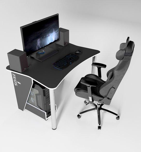 

Геймерский игровой компьютерный стол ZEUS ZET-4 c LED подсветкой черный/белый