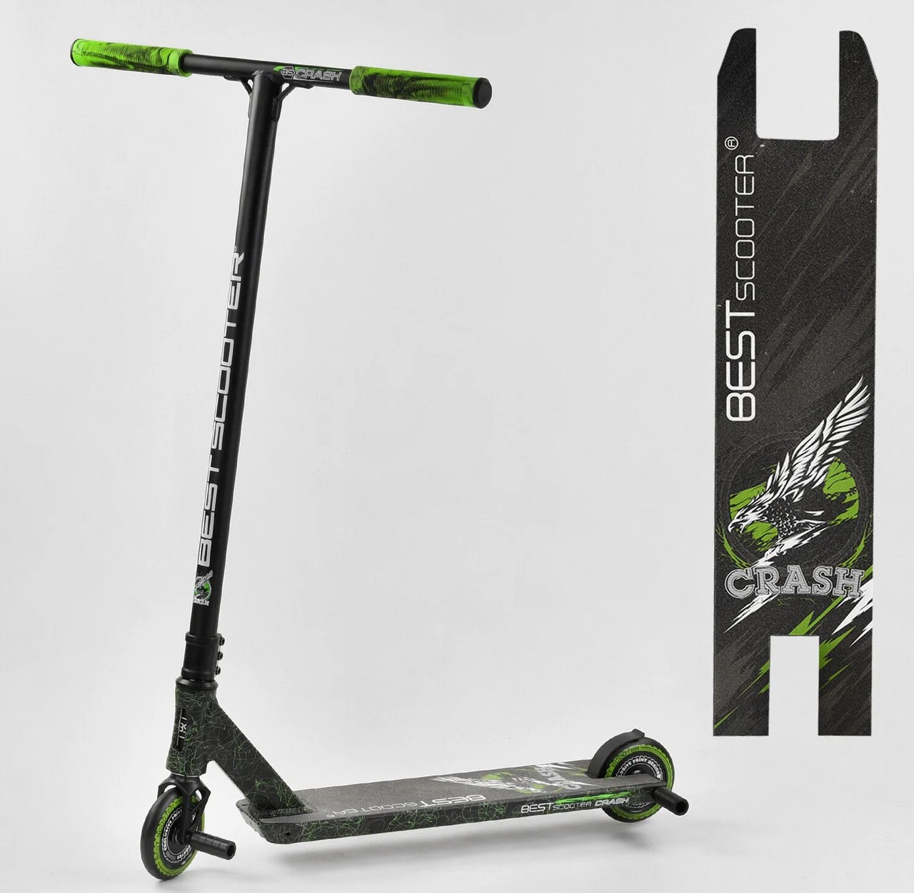 

Самокат трюковий Best Scooter 41747 с пегами Чорный с зеленым