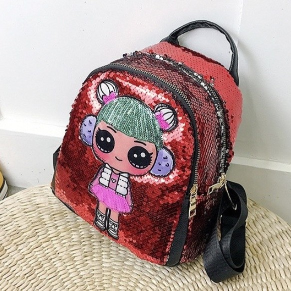 

Детский блестящий мини рюкзачек ЛОЛ с пайетками Красный (+ Кукла 2 шт) (6051-11)