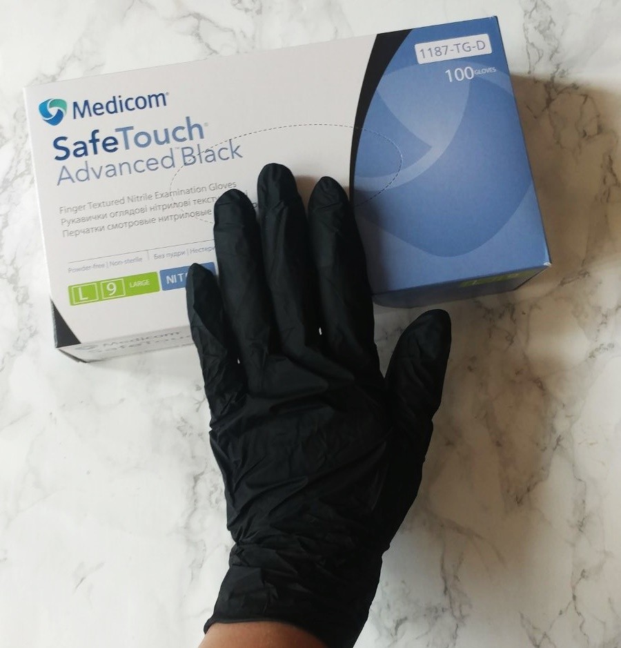 

Перчатки нитриловые Medicom SoftTouch черные одноразовые смотровые размер L