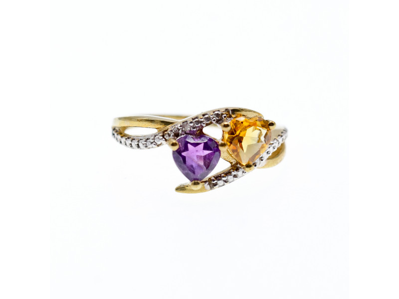 

Золотое кольцо 10К (417 проба) с Аметистом и Гелиодором Sky Jewelry 000892